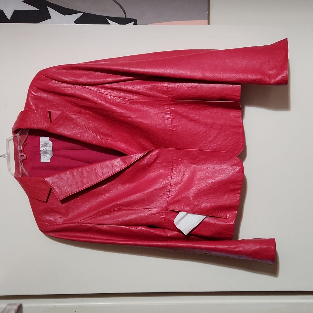 Max Mara Red Ostrich Leather Short Jacket
